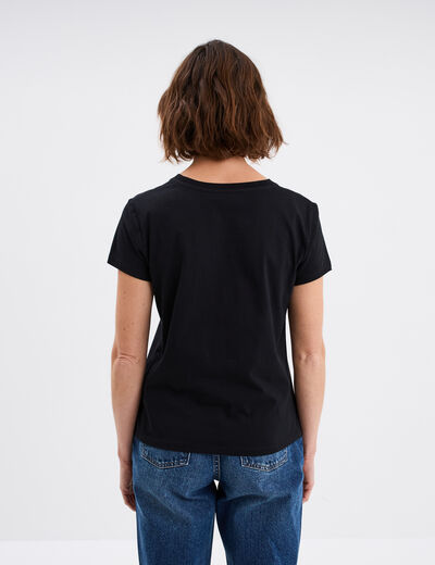 T-shirt manches courtes coton Stitch noir femme