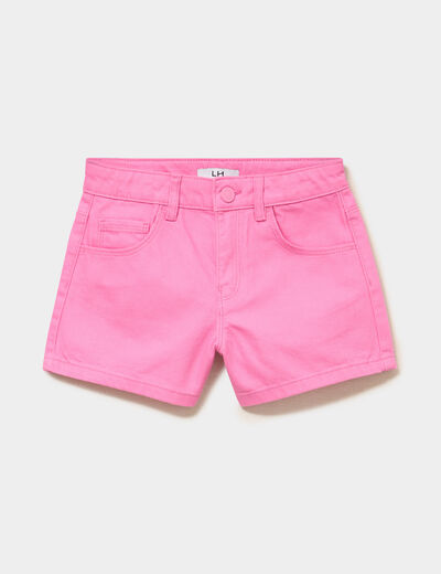 Short droit en coton taille ajustable rose fille
