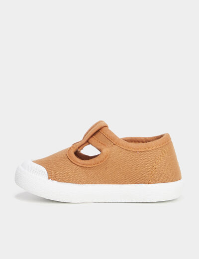 Chaussures salomé en toile à scratchs marron bébé garçon