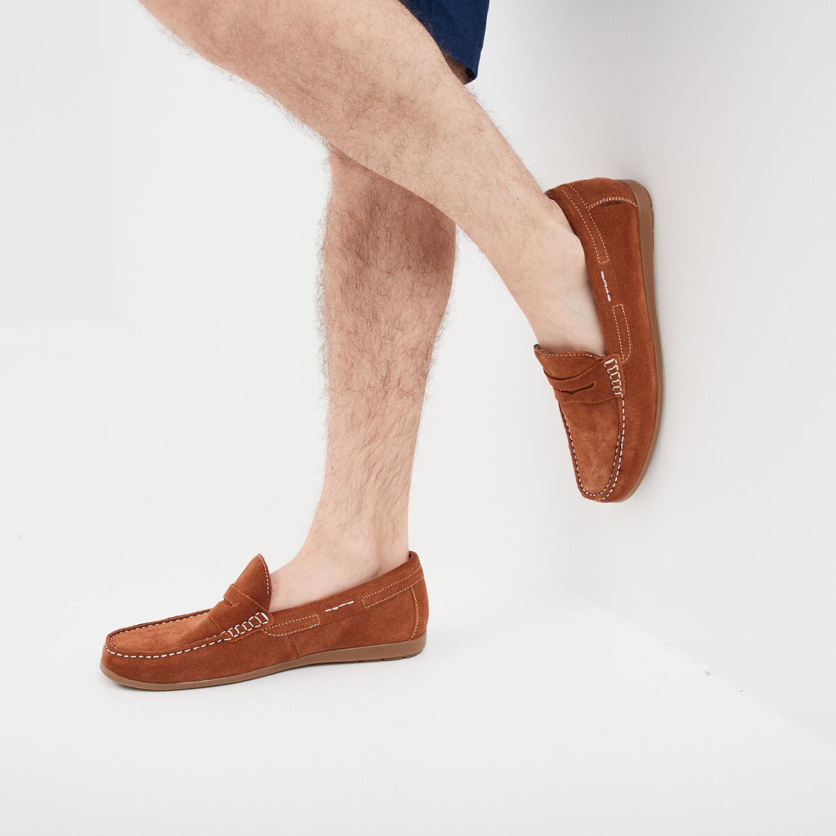 Mocassins en cuir daim marron clair homme