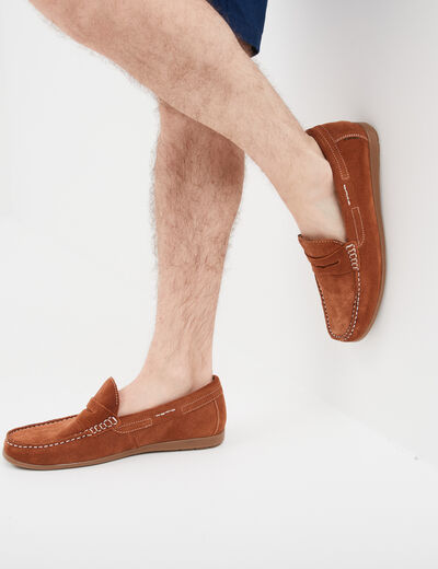 Mocassins en cuir daim marron clair homme