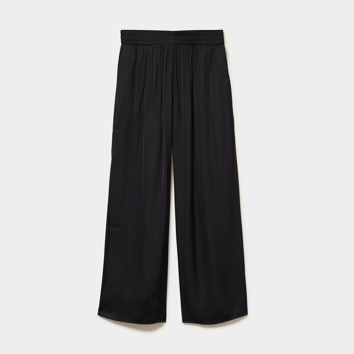 Pantalon large fluide effet satin&eacute; noir femme