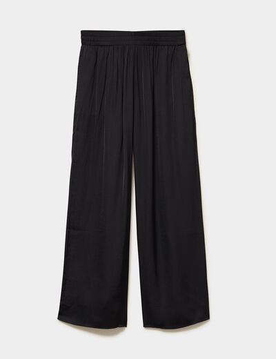 Pantalon large fluide effet satin&eacute; noir femme