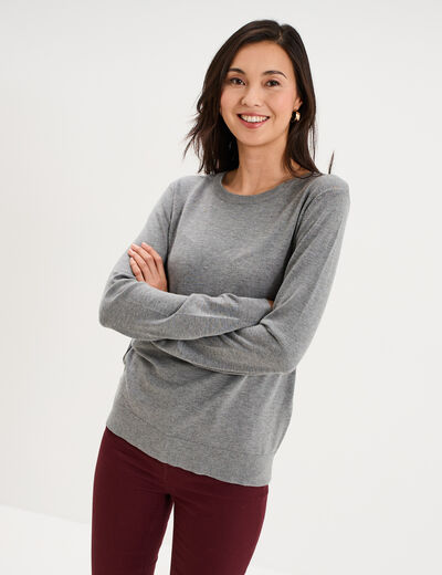 Pull col rond manches longues gris femme