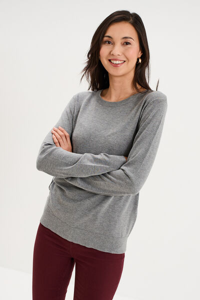 Pull col rond manches longues gris femme