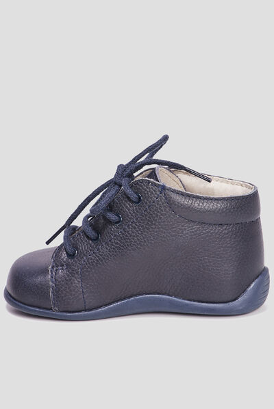 Bottillons à lacets en cuir bleu marine bébé garçon