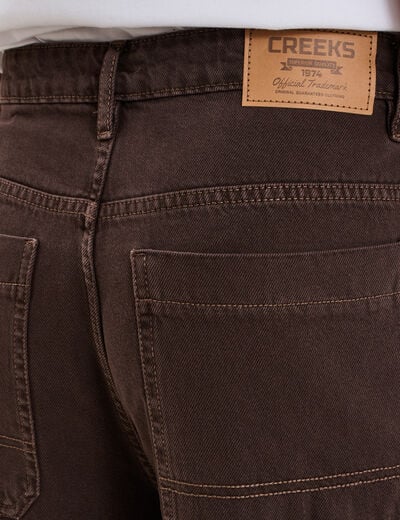 Jean large baggy 5 poches marron fonc&eacute; homme