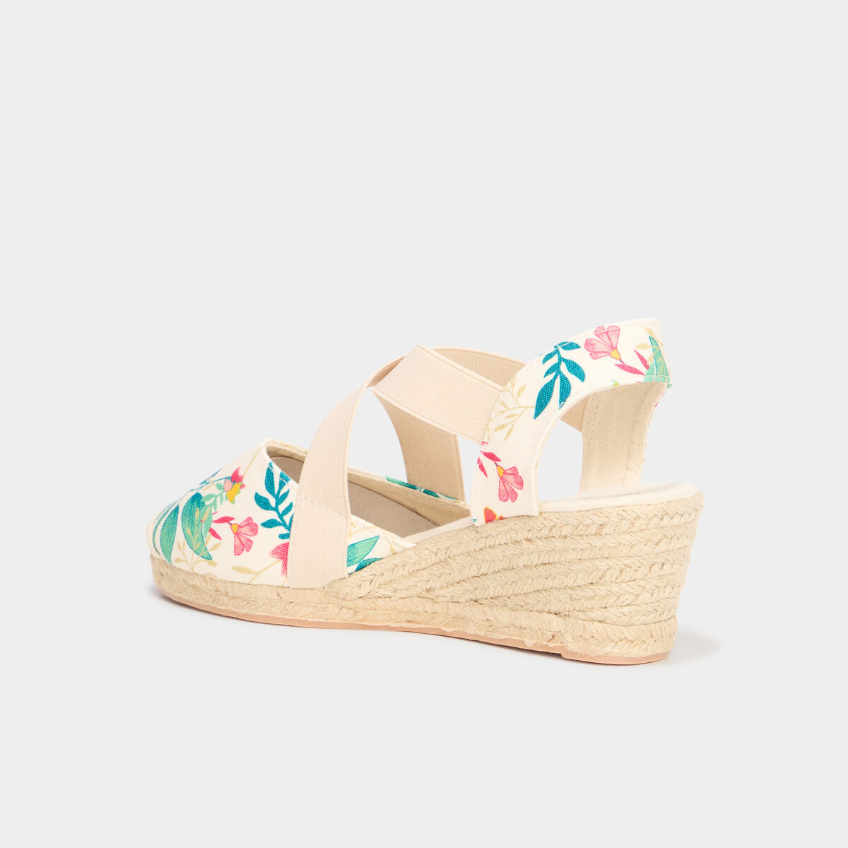 Sandales espadrilles compens&eacute;es en toile multicolore femme