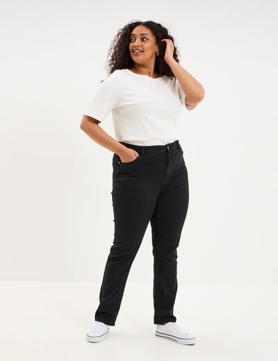 Jeans slim taille haute 5 poches denim noir femme grande taille