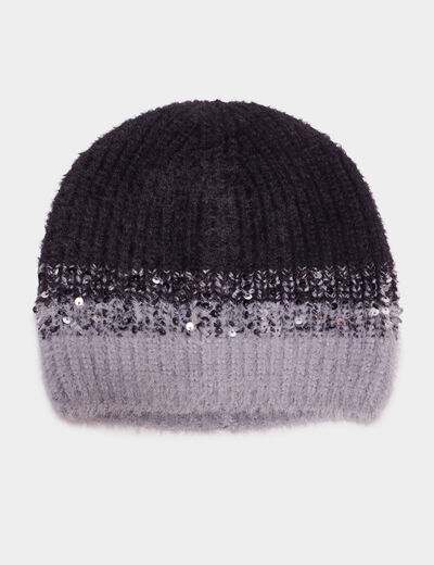Bonnet avec sequins noir femme