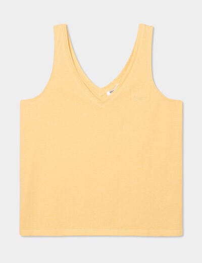 Débardeur col et dos en V jaune clair femme