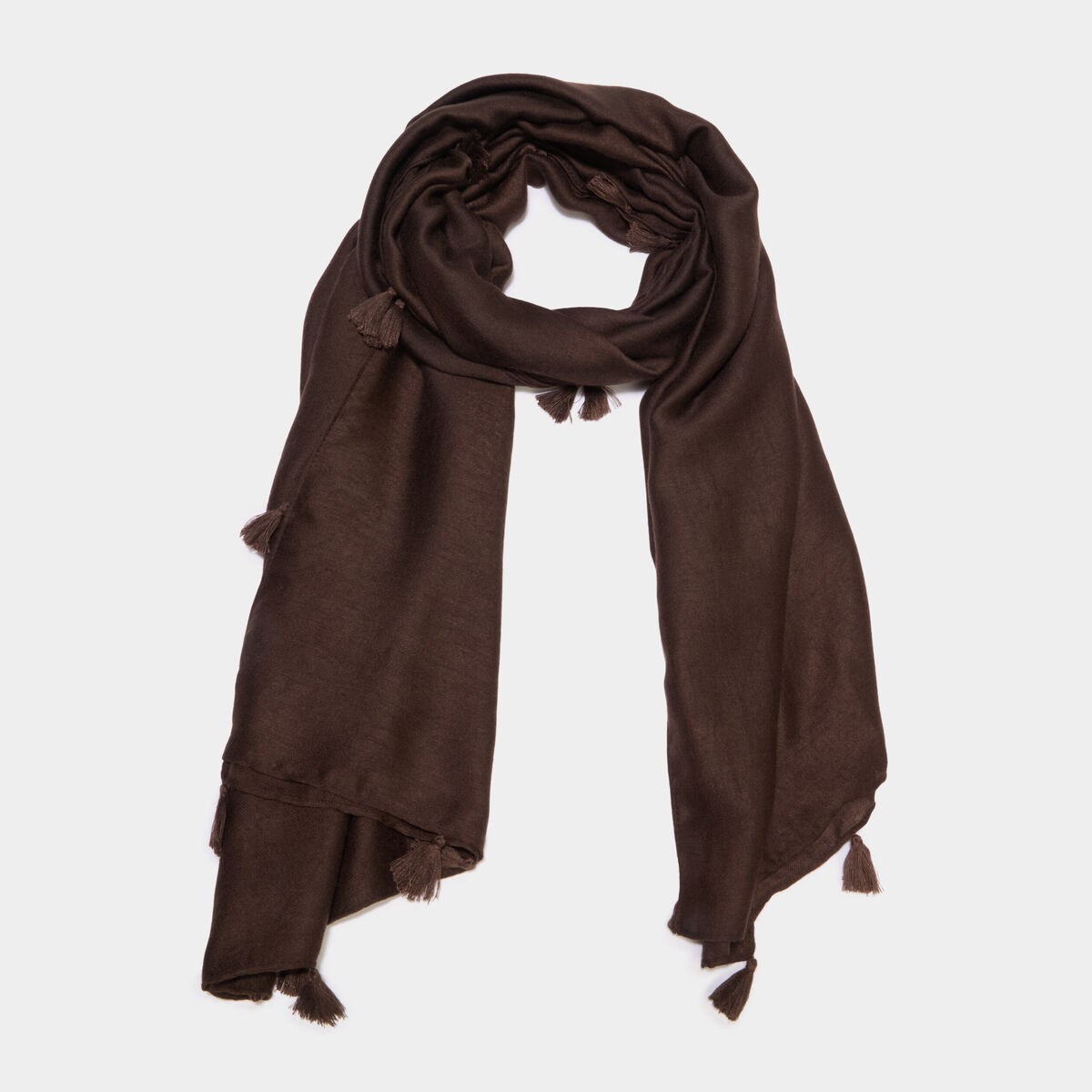 Foulard &agrave; pompons marron fonc&eacute; femme