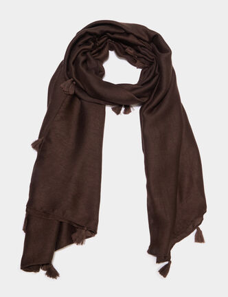 Foulard &agrave; pompons marron fonc&eacute; femme
