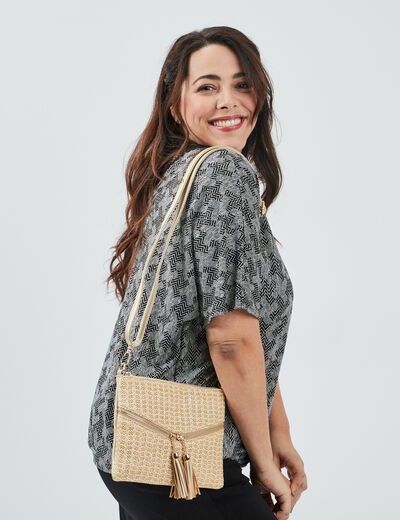 Sac pochette à pampilles bandoulière sable femme