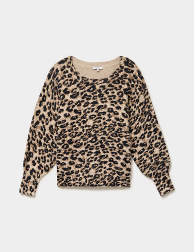 Pull manches longues col rond beige femme grande taille