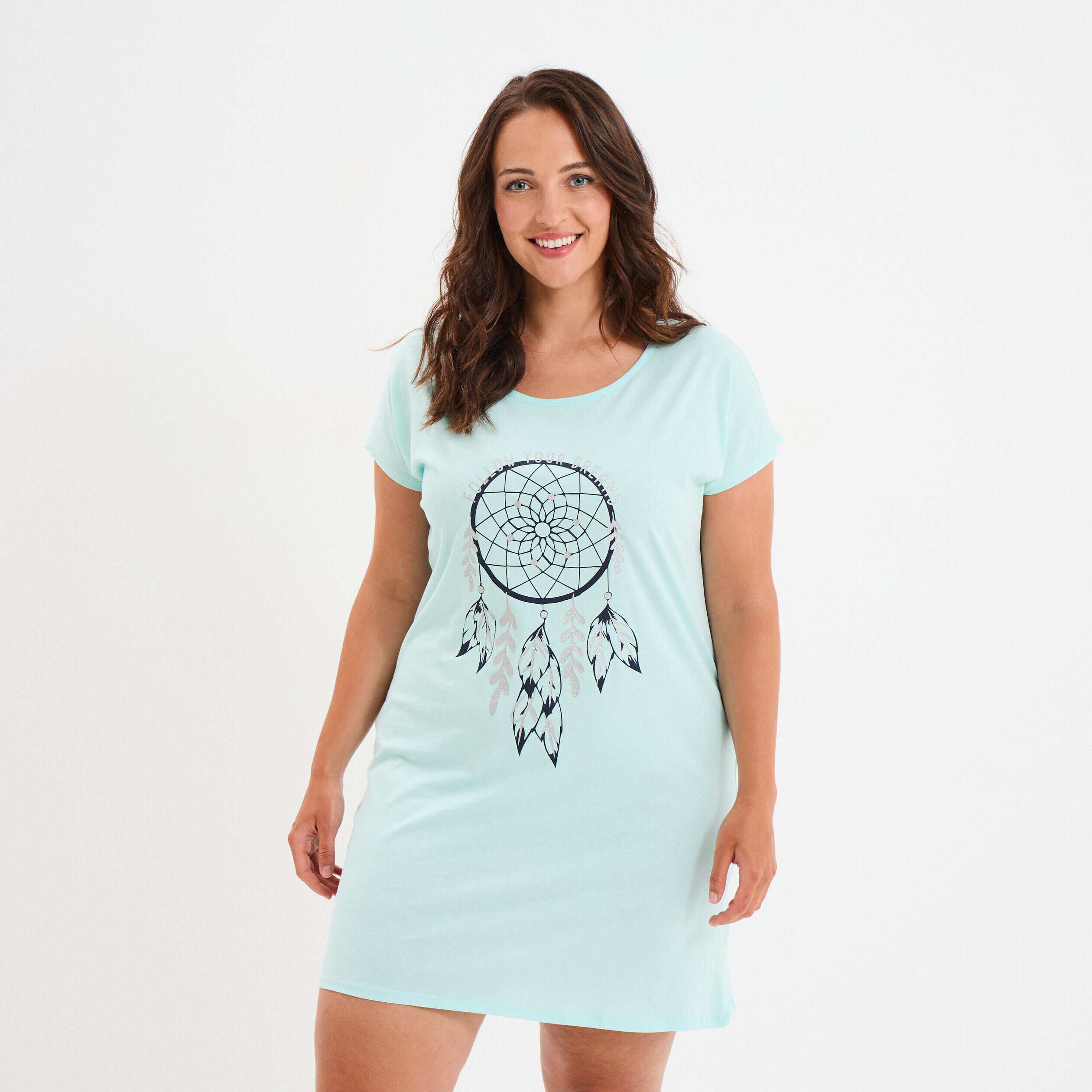 Chemise de nuit manches courtes bleu turquoise femme grande taille MODAVISTA