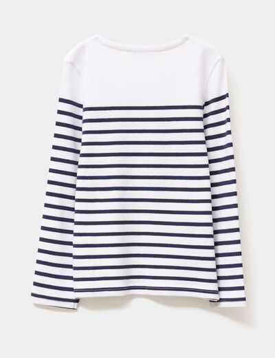 T-shirt marini&egrave;re manches longues coton ecru fille