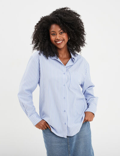 Chemise oversize manches longues bleu femme