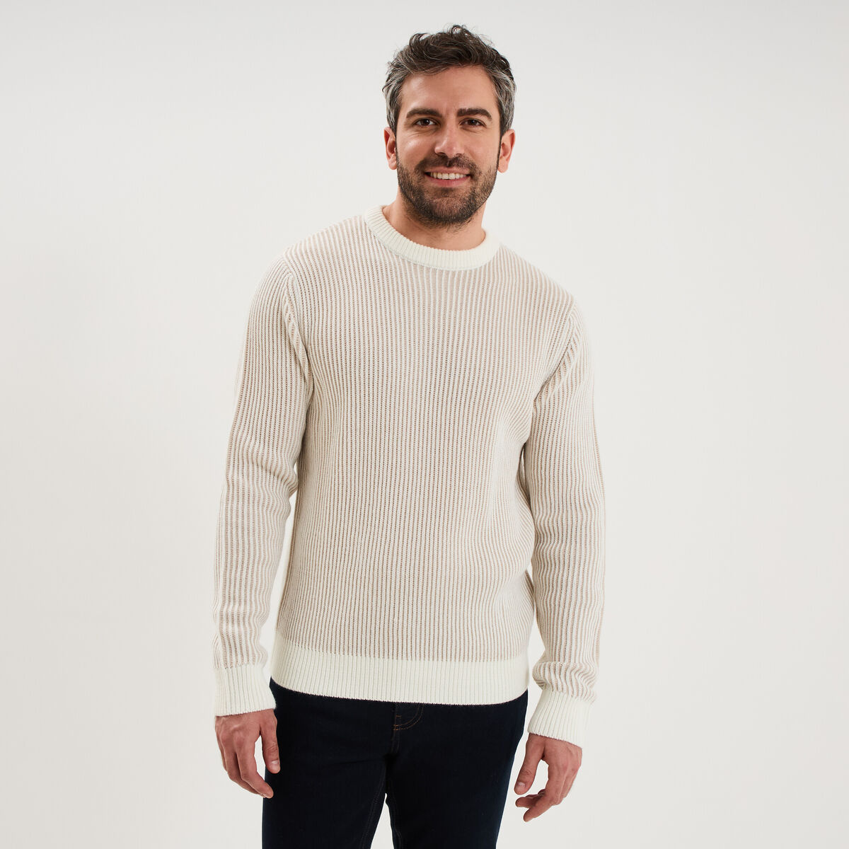 Pull c&ocirc;tel&eacute; col rond manches longues gris clair homme