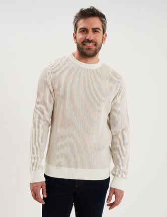 Pull c&ocirc;tel&eacute; col rond manches longues gris clair homme