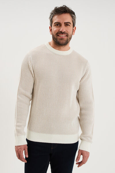 Pull c&ocirc;tel&eacute; col rond manches longues gris clair homme