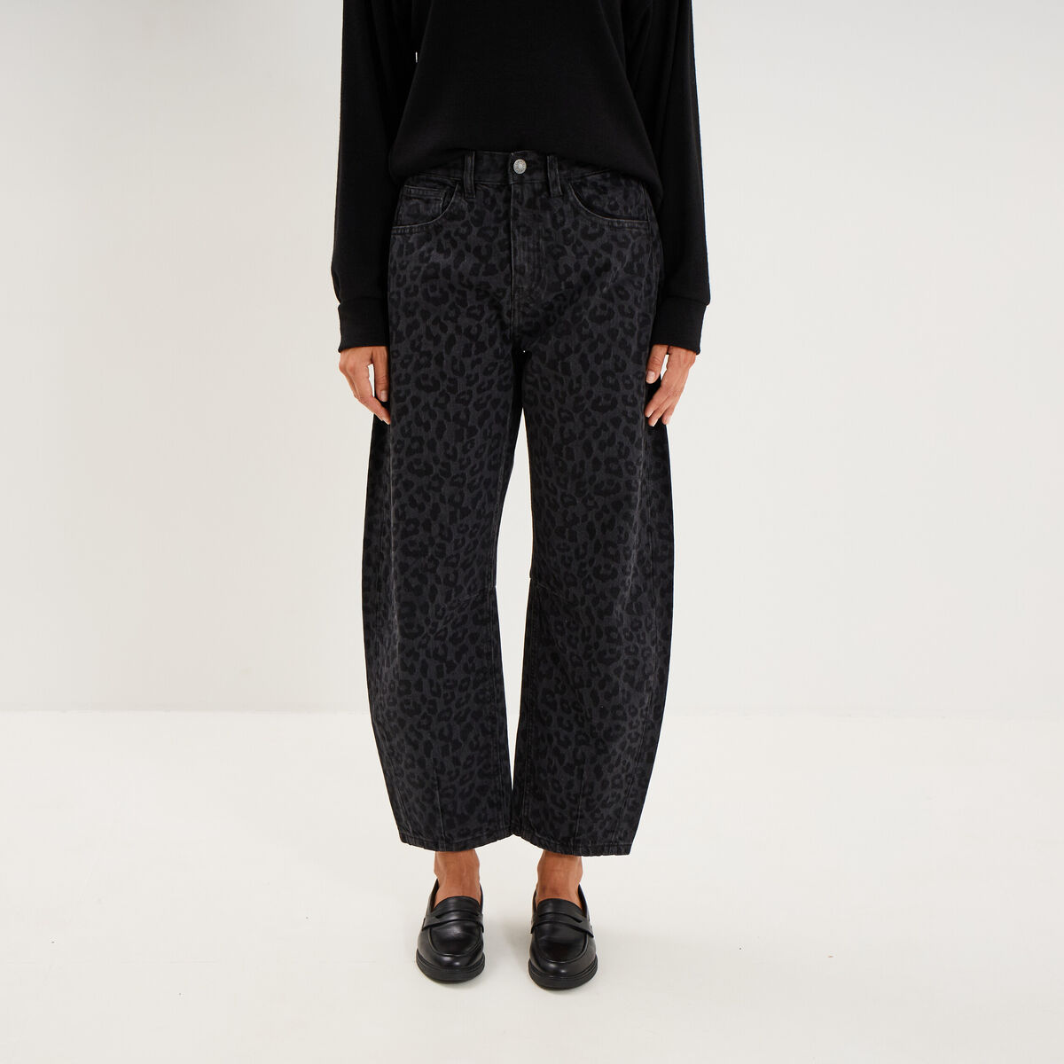Jean balloon coton denim noir femme