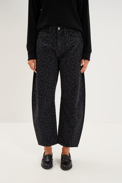 Jean balloon coton denim noir femme
