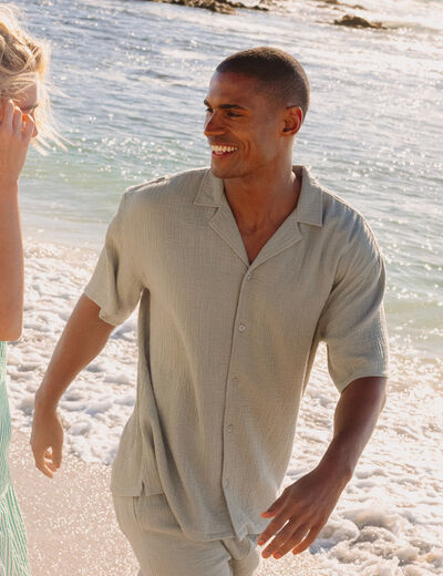 Chemise gaze de coton manches courtes vert clair homme
