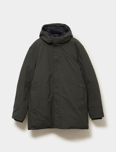 Parka mi-longue &agrave; capuche vert kaki homme