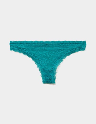 Tanga en dentelle doublure coton vert turquoise femme
