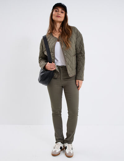 Pantalon slim en coton elasthanne vert kaki femme