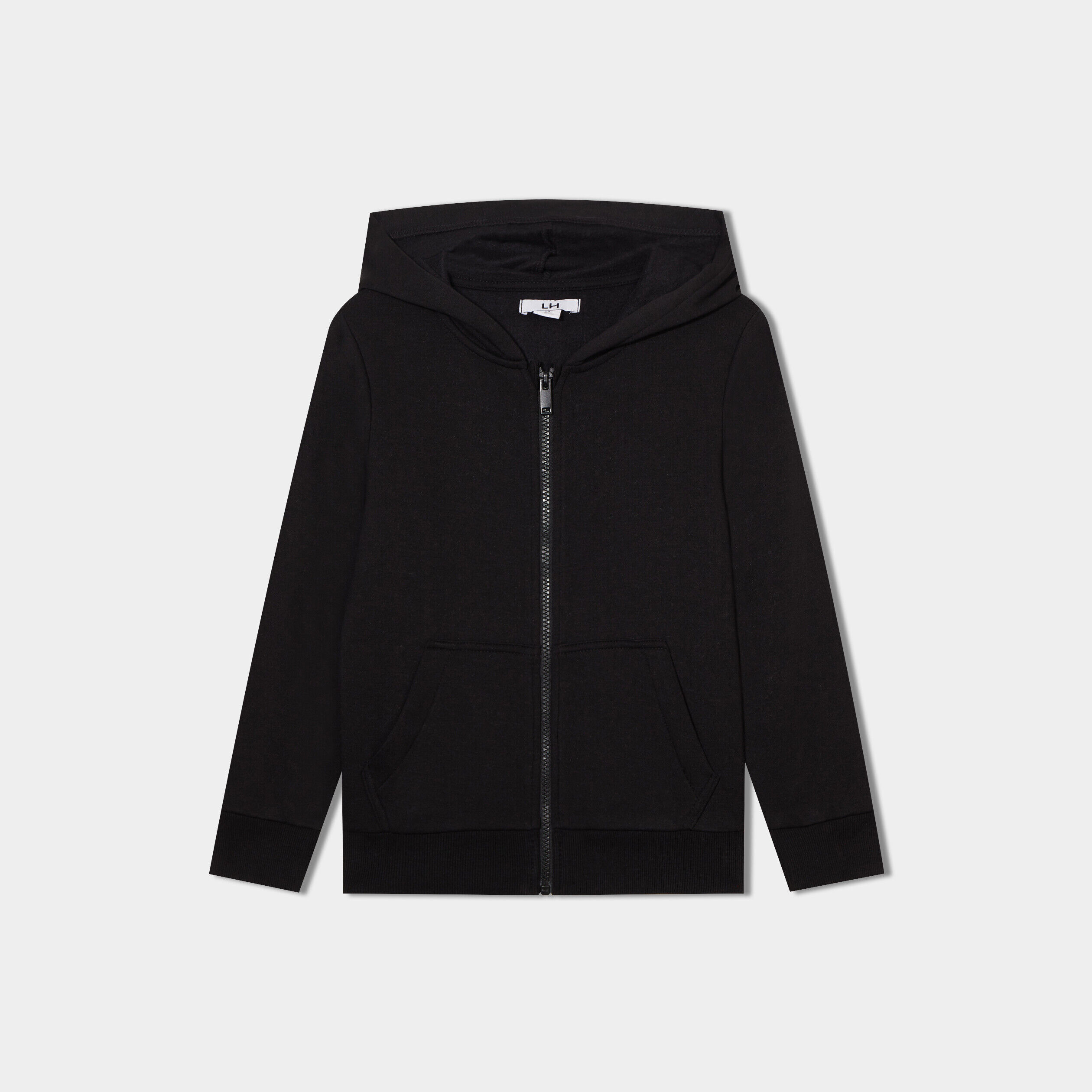 Sweat zippé à capuche molleton noir garçon LH