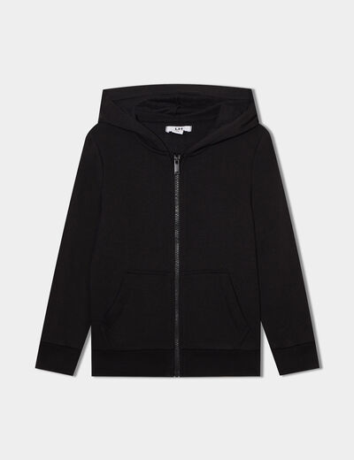 Sweat zipp&eacute; &agrave; capuche molleton noir gar&ccedil;on