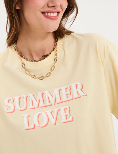T-shirt droit manches courtes coton jaune clair femme