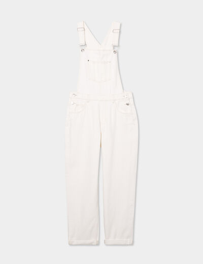 Salopette en jean mom boutonnée ecru femme