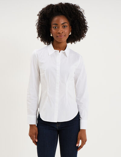 Chemise cintr&eacute;e manches longues blanc femme