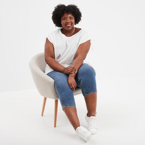 Jeans slim taille haute 7/8ème bleu clair femme grande taille
