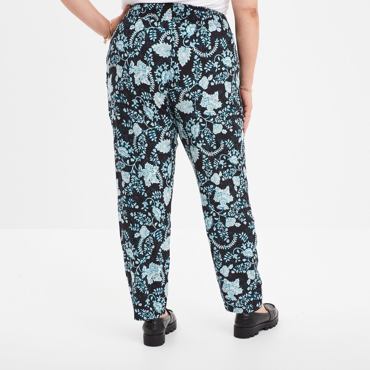 Pantalon fluide taille élastiquée noir femme grande taille