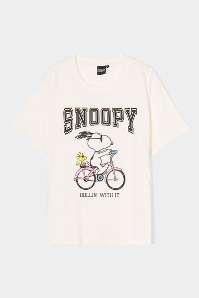 T-shirt manches courtes coton Snoopy rose femme