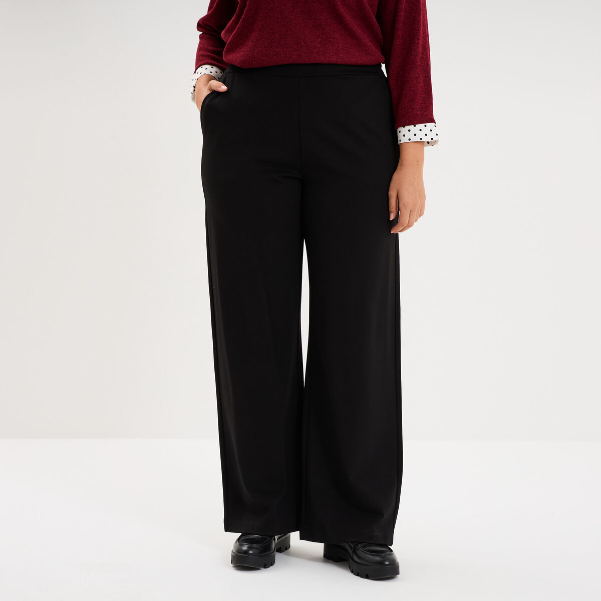 Pantalon large taille haute noir femme grande taille