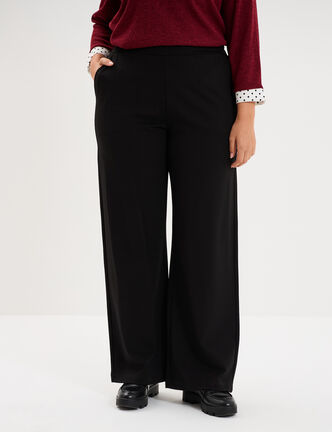 Pantalon large taille haute noir femme grande taille