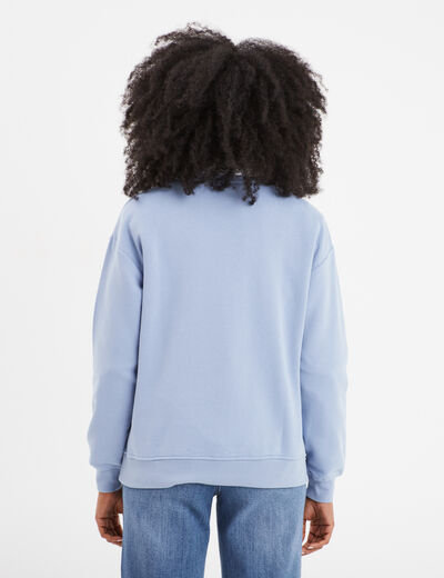 Sweat col rond manches longues bleu clair femme