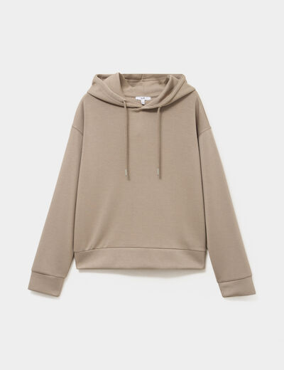 Sweat hoodie manches longues &agrave; capuche taupe femme