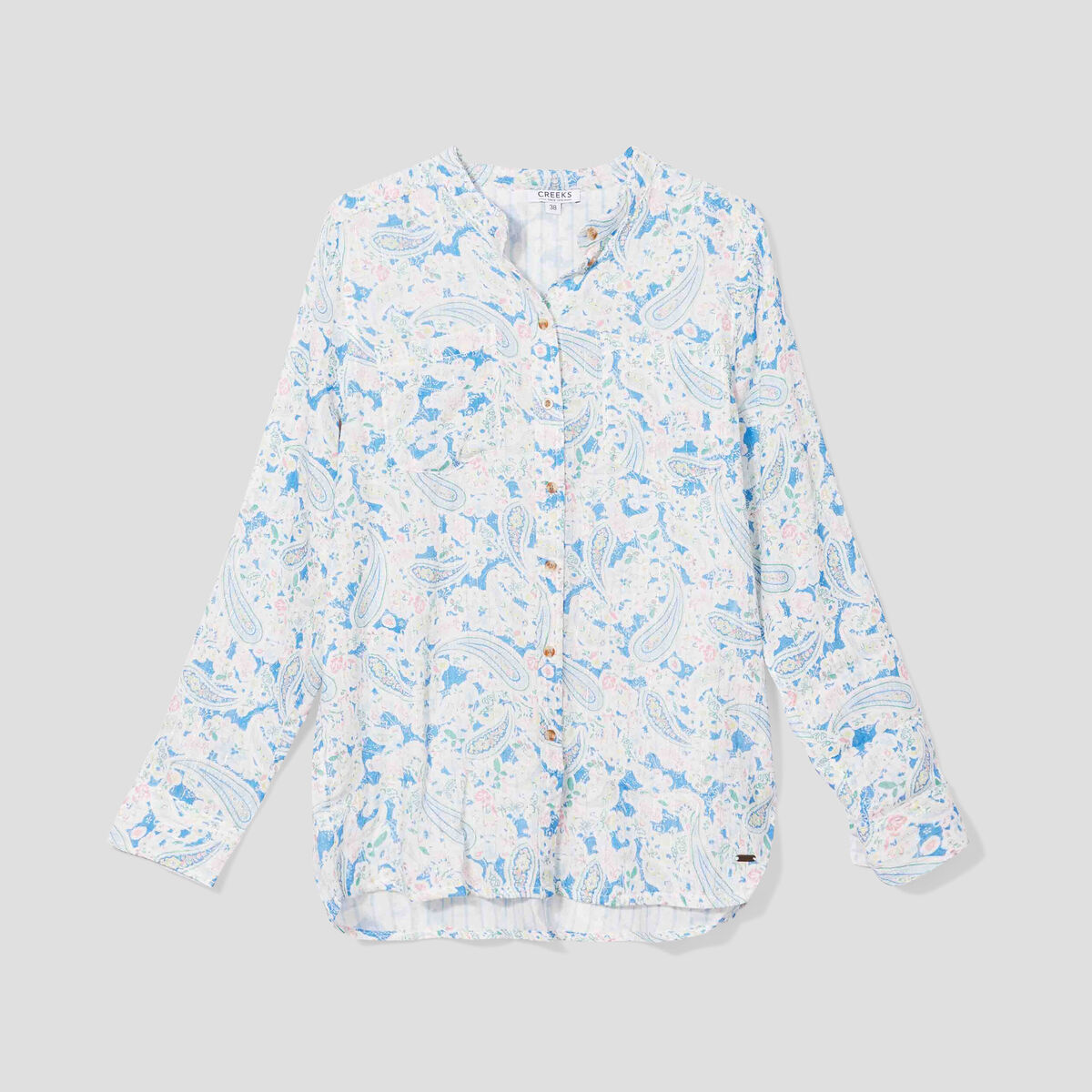Chemise manches longues col mao multicolore femme