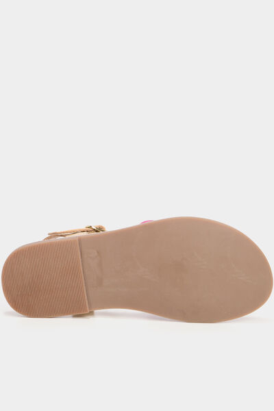 Sandales multibrides tress&eacute;es en cuir multicolore fille