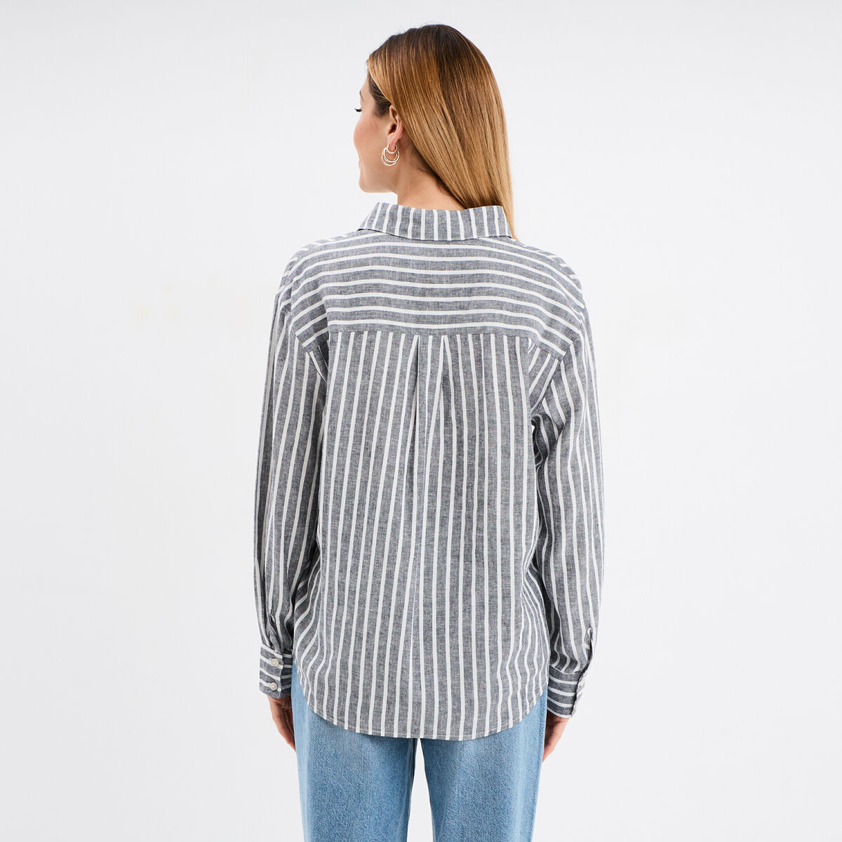 Chemise oversize lin mélangé bleu marine femme