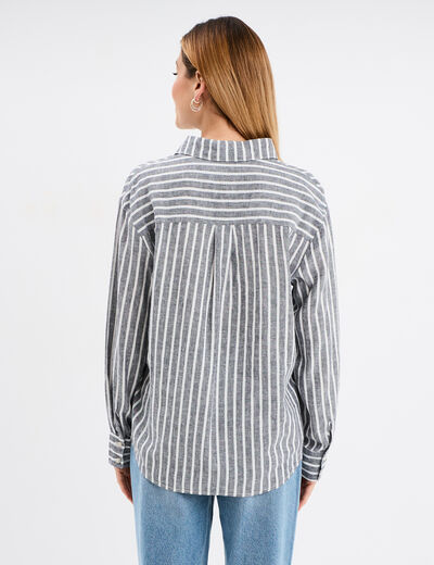 Chemise oversize lin mélangé bleu marine femme