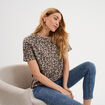 T-shirt coton col rond manches courtes beige fonce femme
