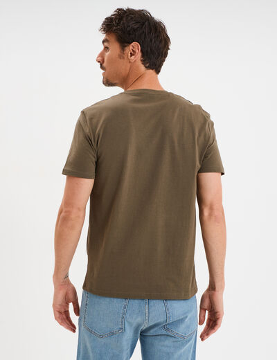 T-shirt col tunisien manches courtes vert kaki homme