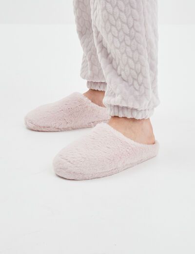 Chaussons mules fausse fourrure rose femme